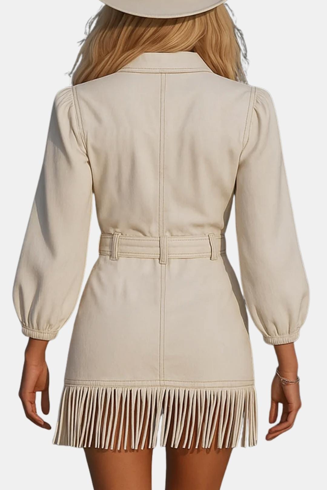 Damaris Western Denim Mini Dress – Fringe Detail