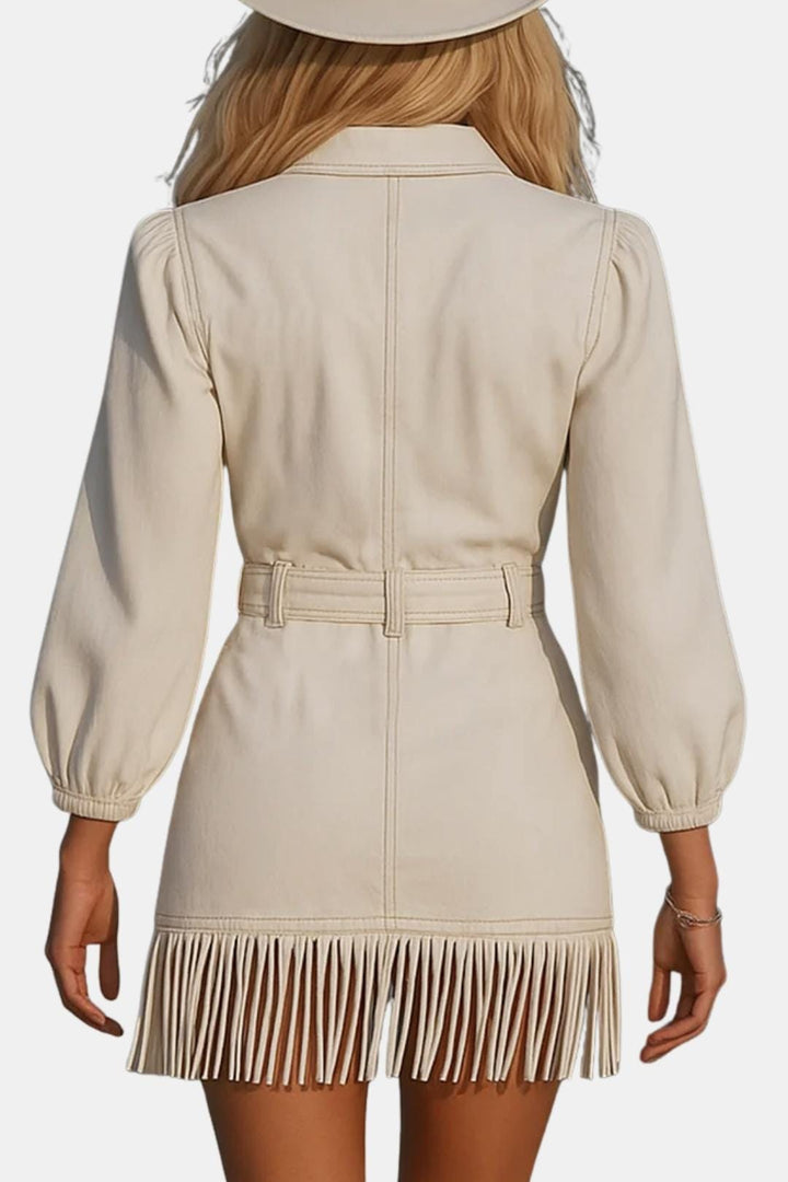Damaris Western Denim Mini Dress – Fringe Detail