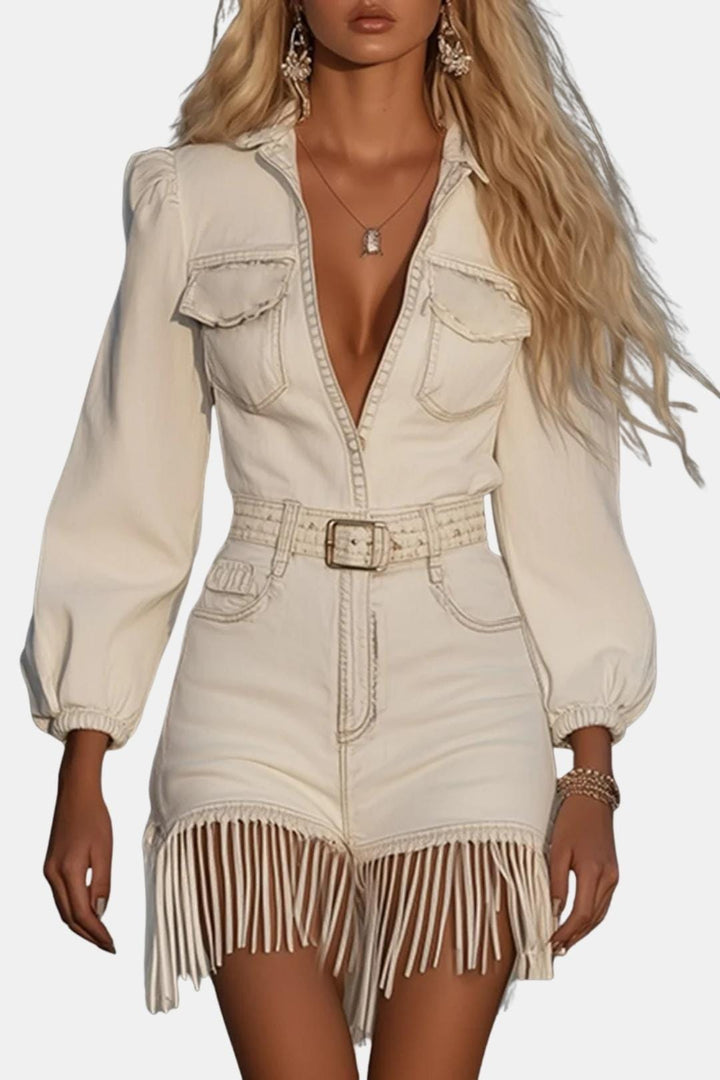 Damaris Western Denim Mini Dress – Fringe Detail
