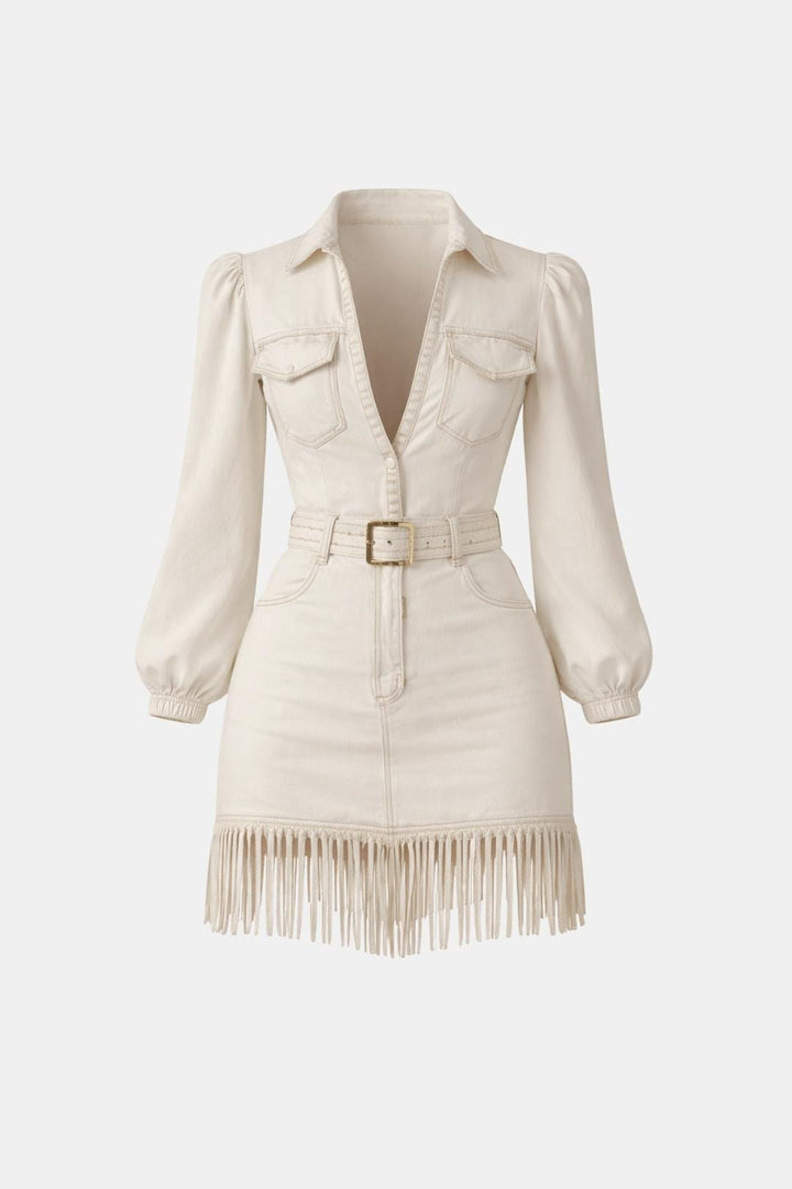 Damaris Western Denim Mini Dress – Fringe Detail