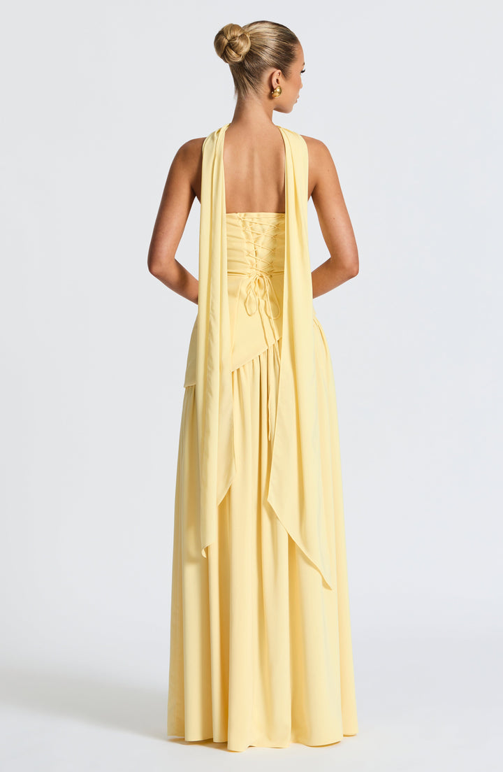 Women's Strapless Asymmetric Waist Maxi Dress - High Slit Front
