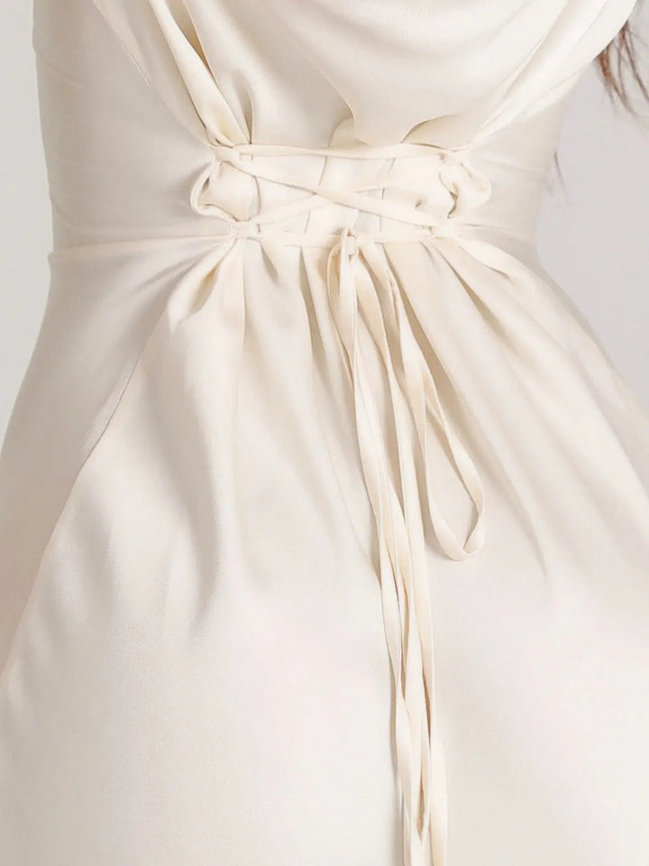 Ivory Satin Long Sleeve Wedding Guest Maxi Dress