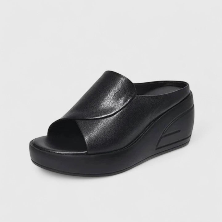 Women’s Red Platform Slide Sandals – Open Toe Comfort Wedge Sandals for Summer Beach Vacation