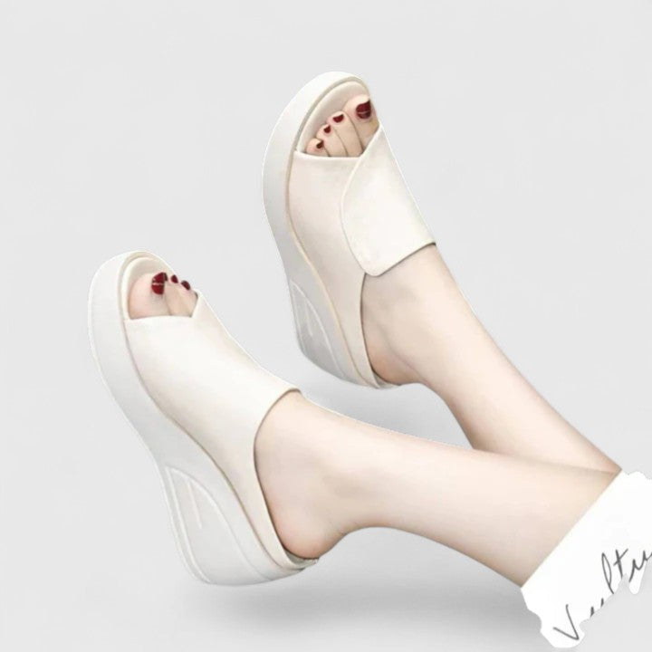 Women’s Red Platform Slide Sandals – Open Toe Comfort Wedge Sandals for Summer Beach Vacation
