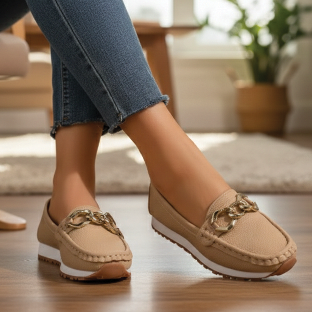 Jessica | Women’s Classic Slip-On Loafers with Chain Buckle