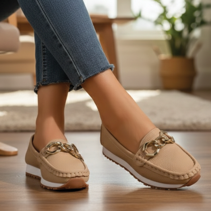 Jessica | Women’s Classic Slip-On Loafers with Chain Buckle