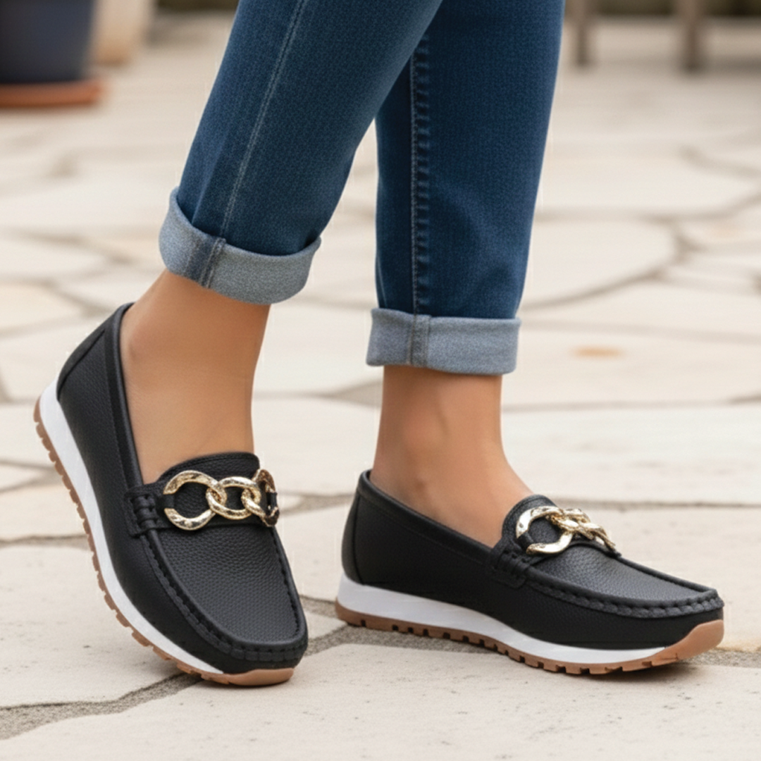 Jessica | Women’s Classic Slip-On Loafers with Chain Buckle