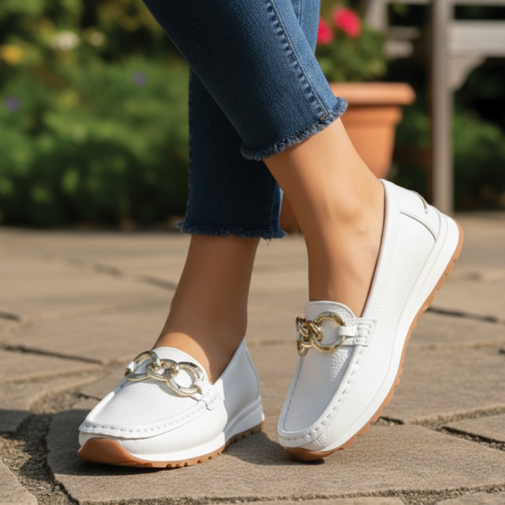 Jessica | Women’s Classic Slip-On Loafers with Chain Buckle