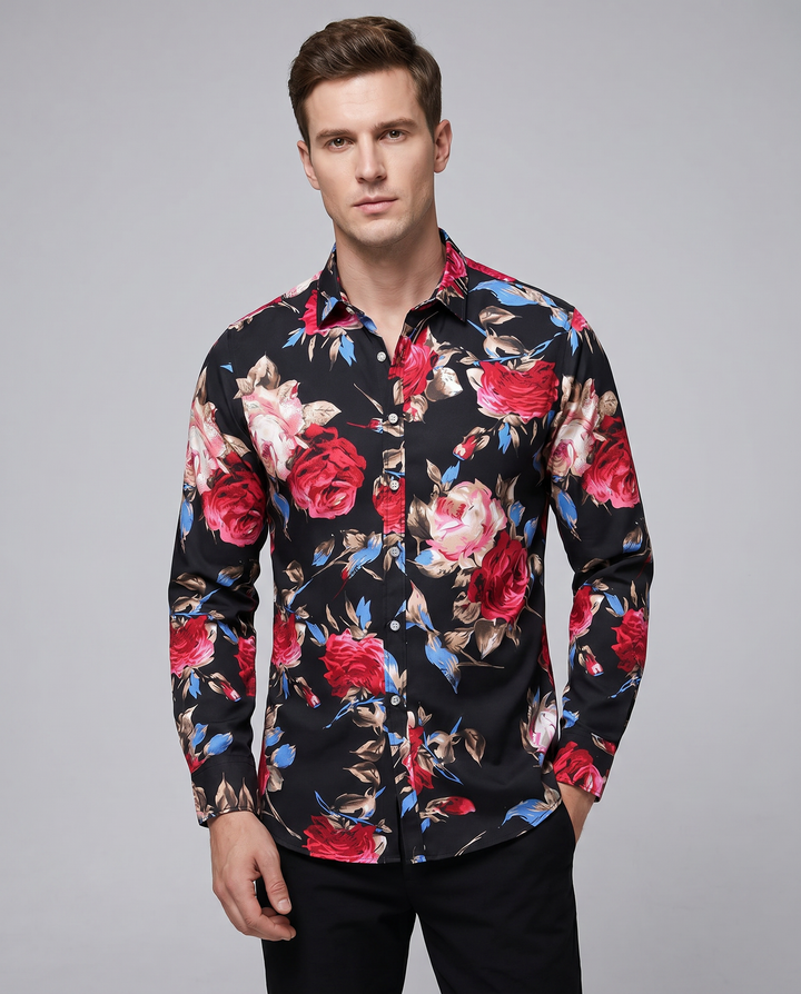 Men's Floral Long Sleeve Casual Shirt