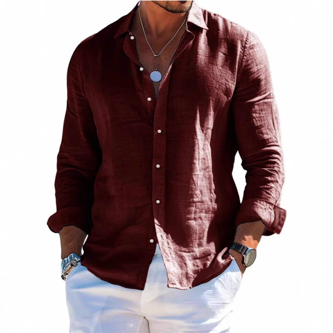 Linen Casual Shirt – Breathable Turn Down Collar for Summer Outings