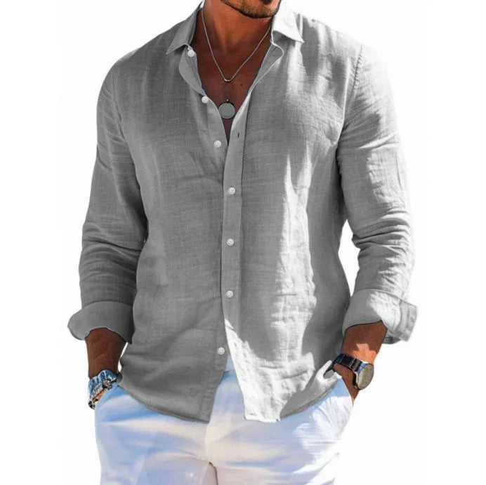 Linen Casual Shirt – Breathable Turn Down Collar for Summer Outings