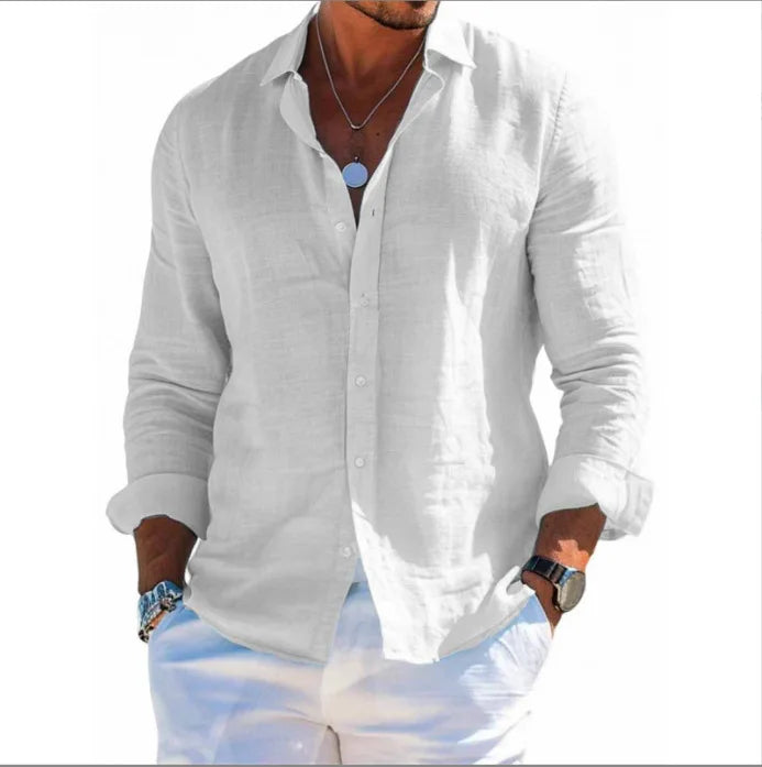Linen Casual Shirt – Breathable Turn Down Collar for Summer Outings