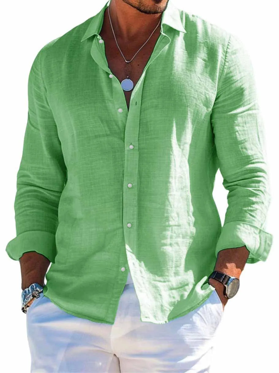 Linen Casual Shirt – Breathable Turn Down Collar for Summer Outings