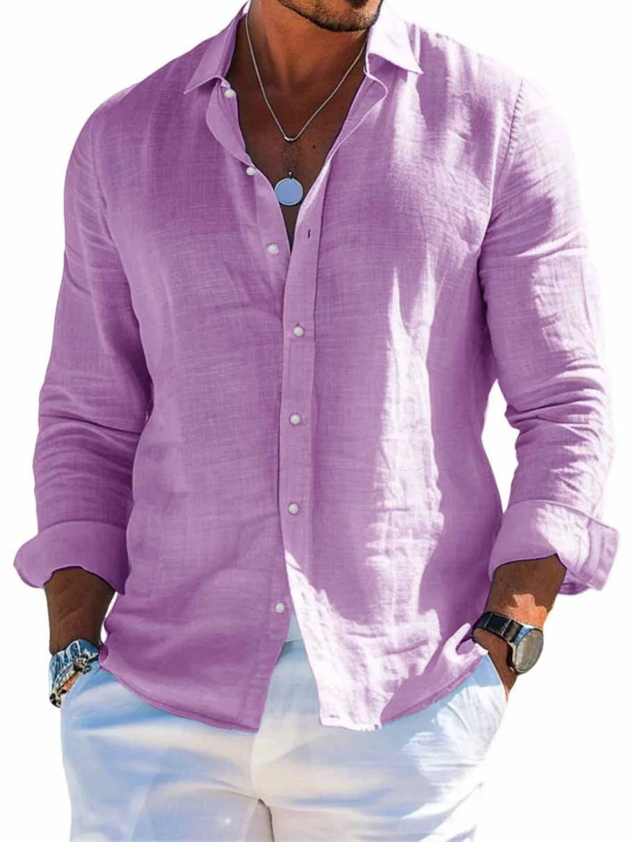 Linen Casual Shirt – Breathable Turn Down Collar for Summer Outings