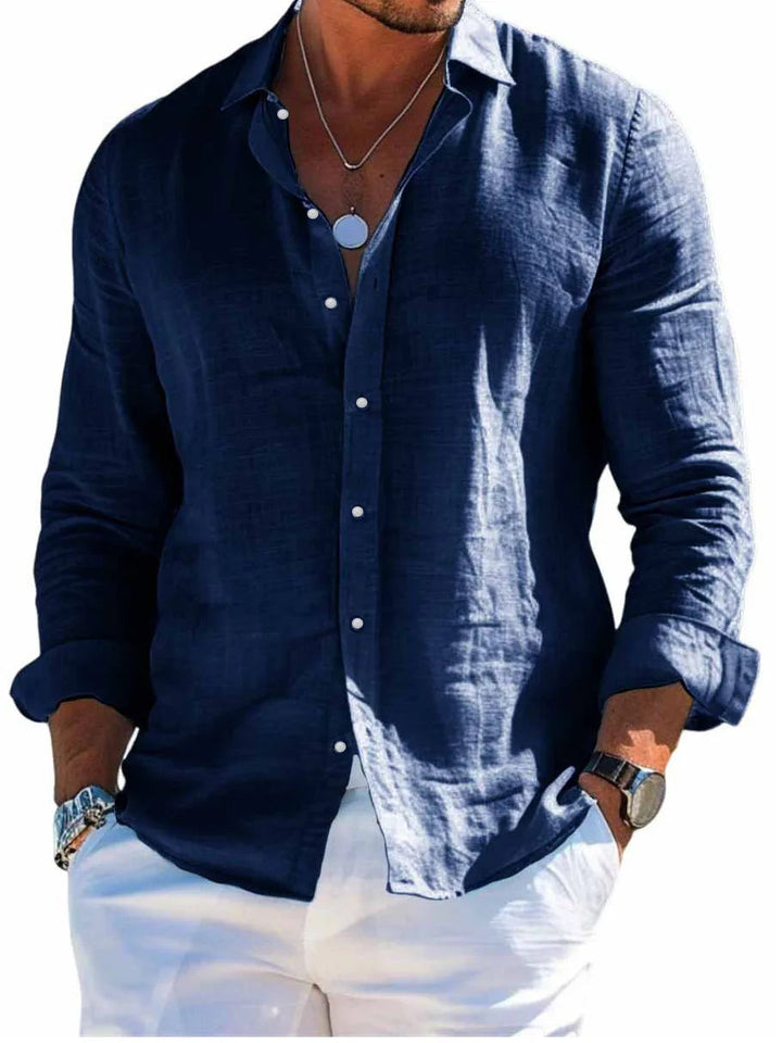 Linen Casual Shirt – Breathable Turn Down Collar for Summer Outings