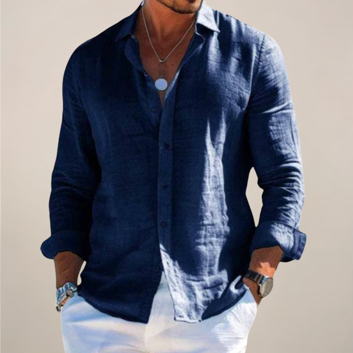 Men’s Linen Casual Long Sleeve Shirt – Solid Colour Button-Up in Multiple Shades