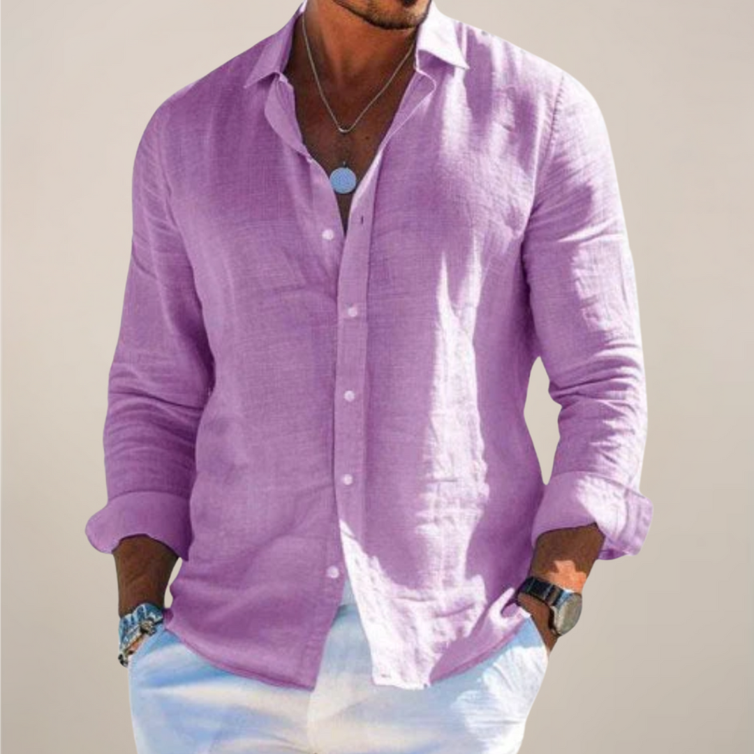 Men’s Linen Casual Long Sleeve Shirt – Solid Colour Button-Up in Multiple Shades
