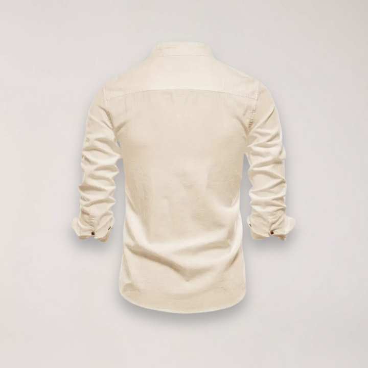 Men’s Long Sleeve Stand Collar Shirt – Embroidered Solid Design for Smart Casual Styling