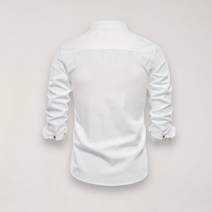 Men’s Long Sleeve Stand Collar Shirt – Embroidered Solid Design for Smart Casual Styling