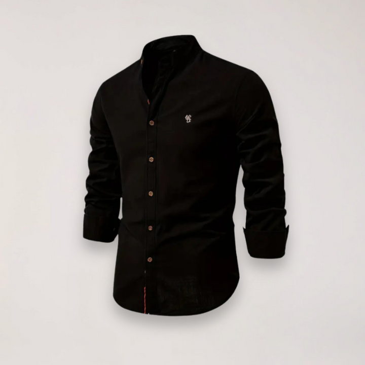 Men’s Long Sleeve Stand Collar Shirt – Embroidered Solid Design for Smart Casual Styling