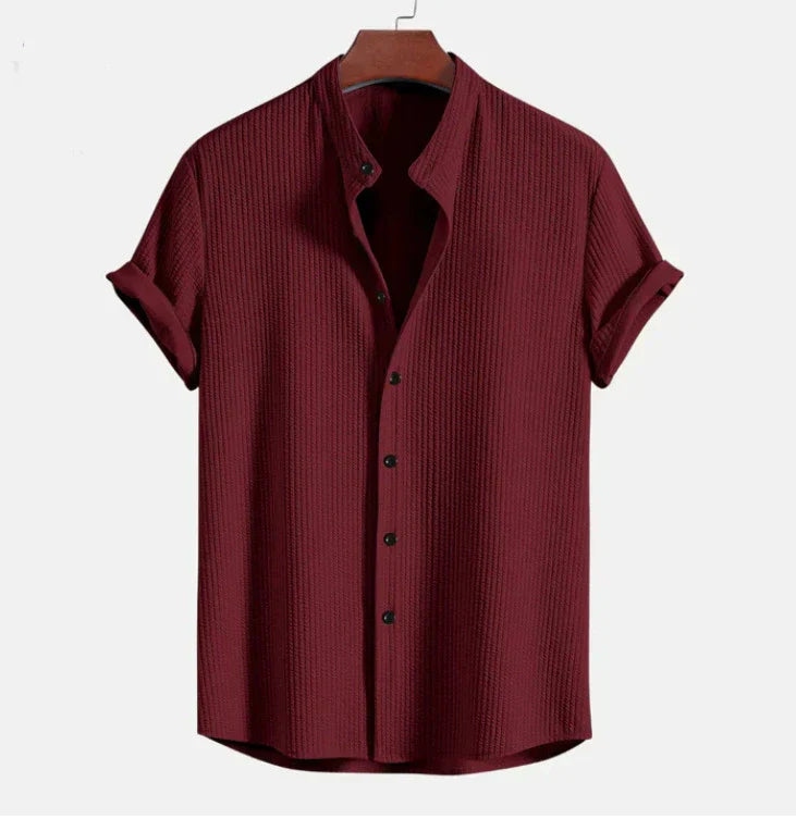 Men’s Mandarin Collar Short Sleeve Shirt – Relaxed Fit