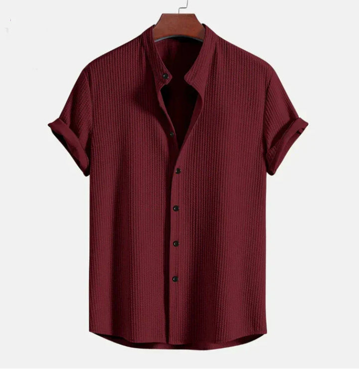 Men’s Mandarin Collar Short Sleeve Shirt – Relaxed Fit