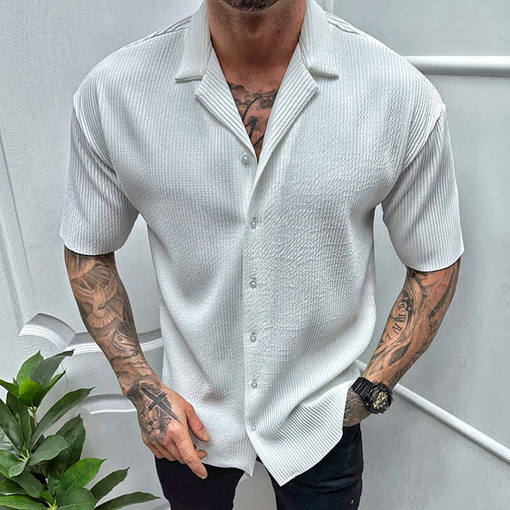 Men's Short Sleeve Button Up Shirt - Camp Collar Ribbed Knit