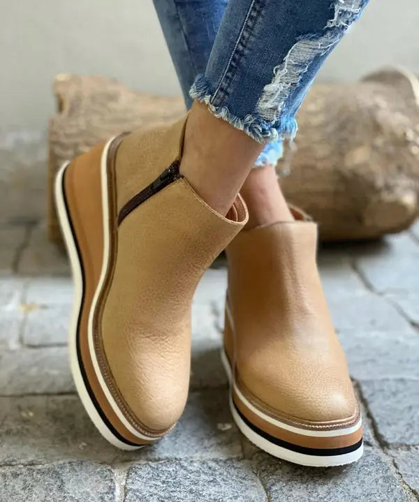 Bronwen | Women’s Stylish Wedge Ankle Boots with Side Zip