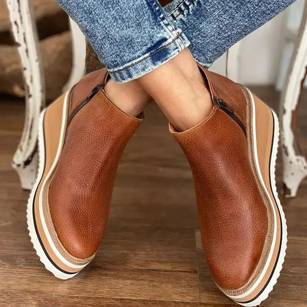 Bronwen | Women’s Stylish Wedge Ankle Boots with Side Zip