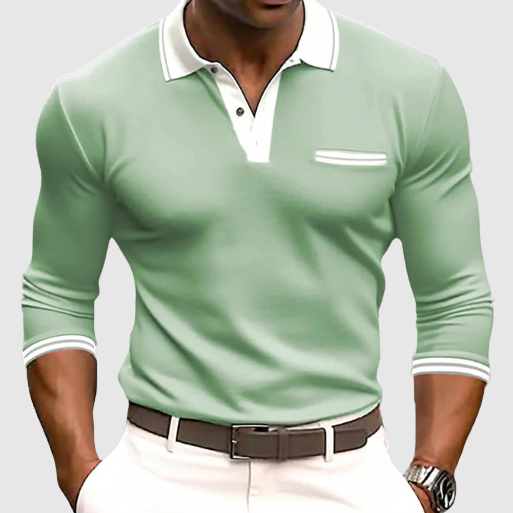 David | Men’s Active Long Sleeve Polo Shirt with Contrast Collar