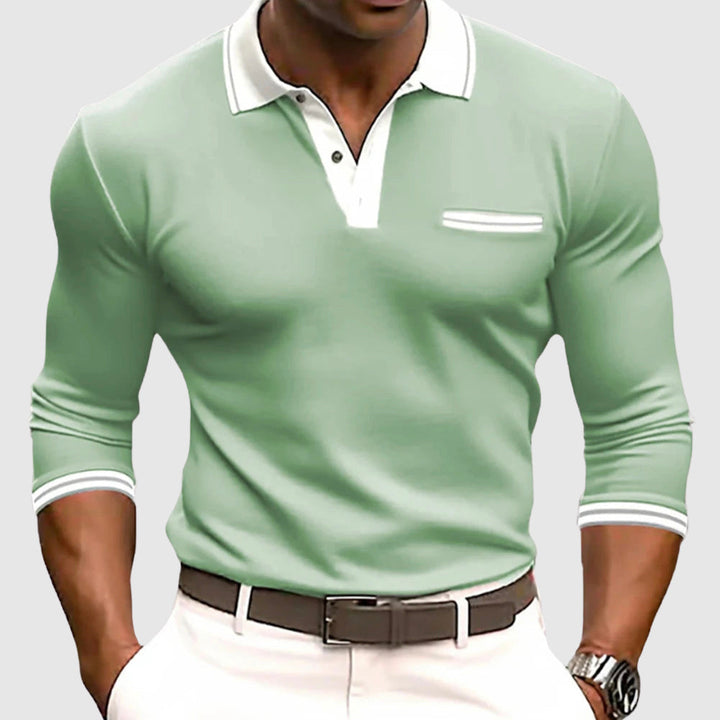 David | Men’s Active Long Sleeve Polo Shirt with Contrast Collar
