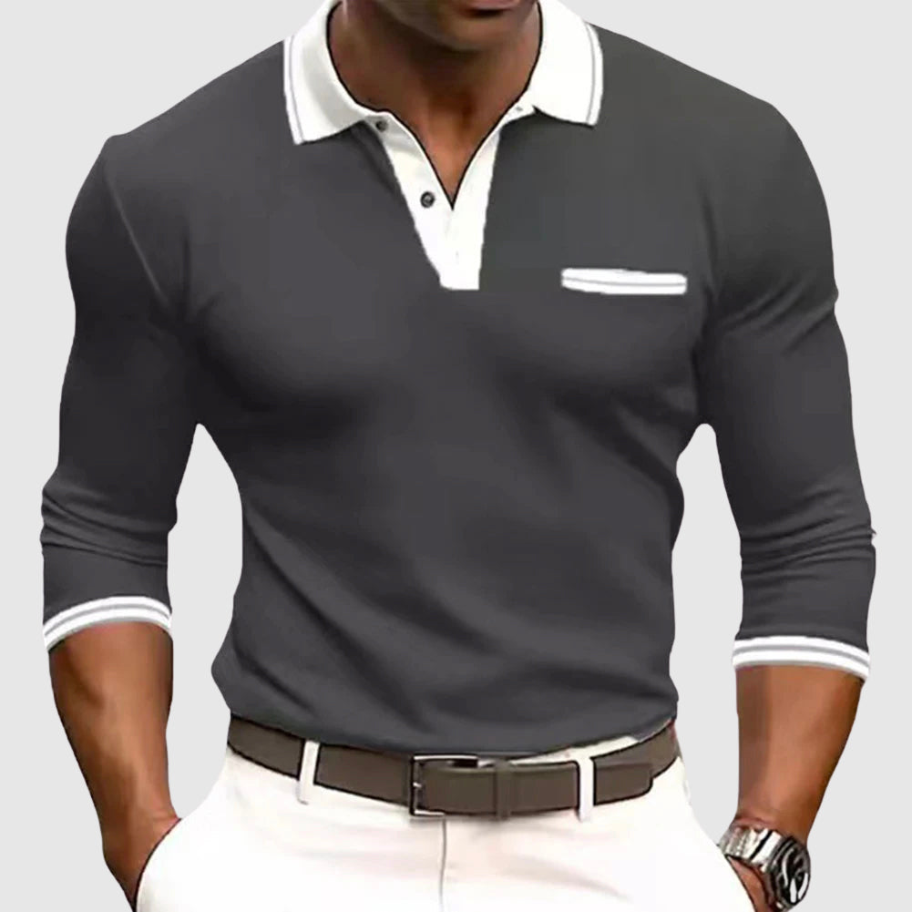 David | Men’s Active Long Sleeve Polo Shirt with Contrast Collar