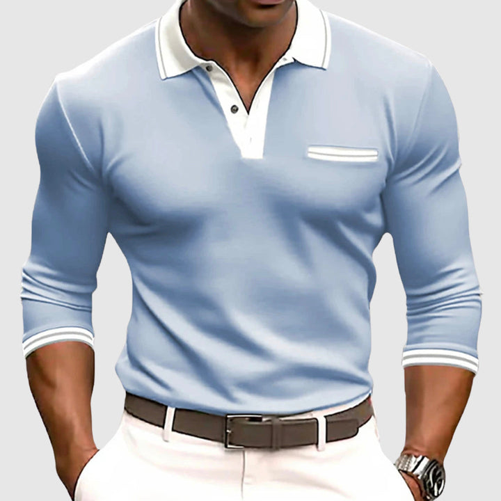 David | Men’s Active Long Sleeve Polo Shirt with Contrast Collar