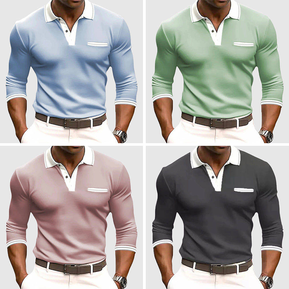 David | Men’s Active Long Sleeve Polo Shirt with Contrast Collar