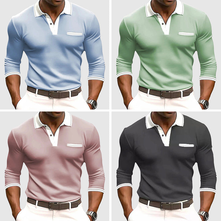David | Men’s Active Long Sleeve Polo Shirt with Contrast Collar