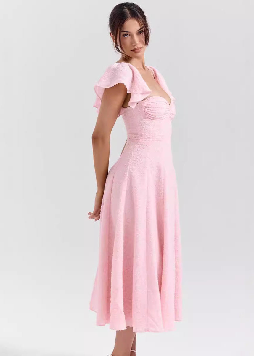 Women's Off-Shoulder Flutter Sleeve Midi Dress - Sweetheart Bust