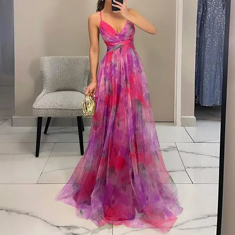 Kelly | Women’s Glamorous Maxi Wedding Guest Dress with V-Neck