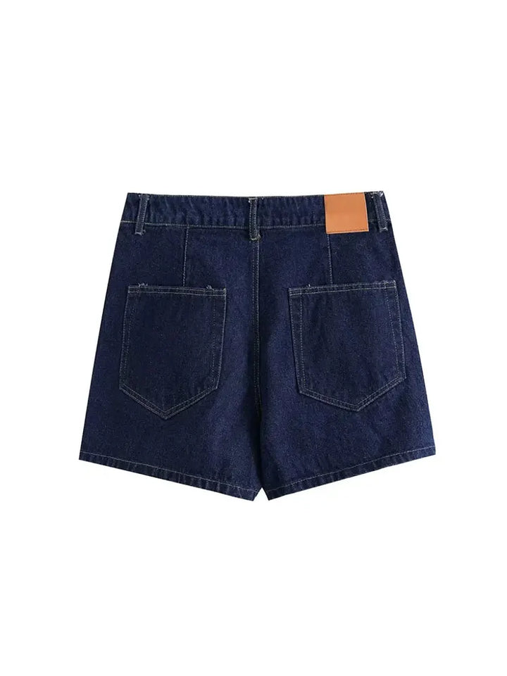 Women's Denim Going-Out Set - Cropped Half-Zip Top and Asymmetric Wrap Mini Skirt with Contrast Stitching