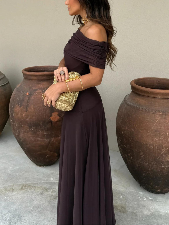 Tara | Women’s Stylish Maxi Wedding Guest Dress with Mesh Overlay