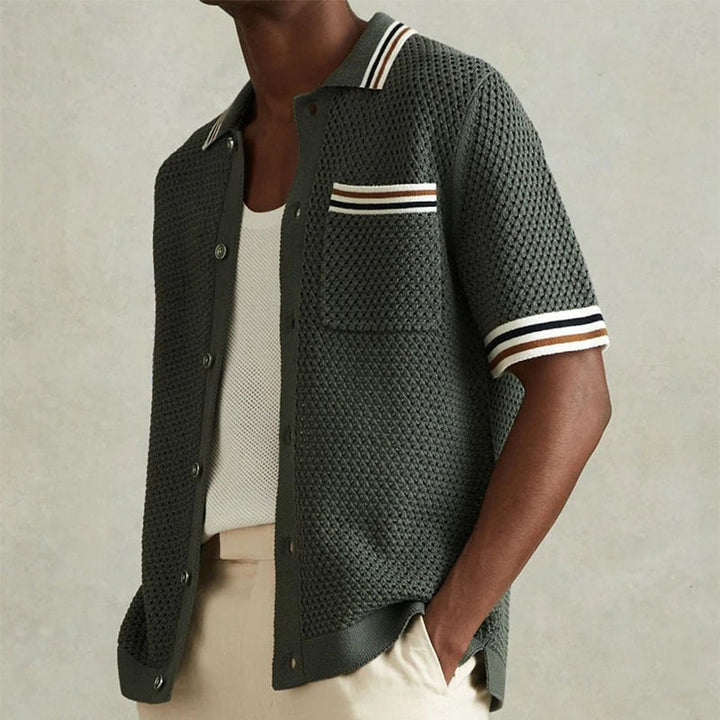 Vintage Men's Shirt – Breathable Hollow-Out Design for Casual Summer Outings