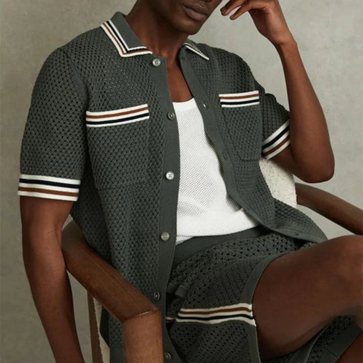 Vintage Men's Shirt – Breathable Hollow-Out Design for Casual Summer Outings