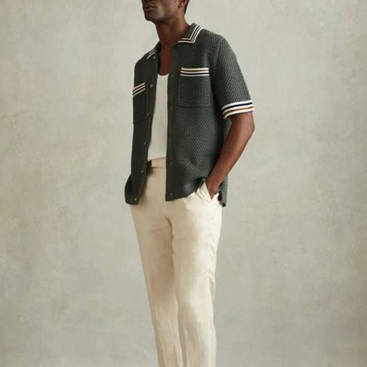 Vintage Men's Shirt – Breathable Hollow-Out Design for Casual Summer Outings