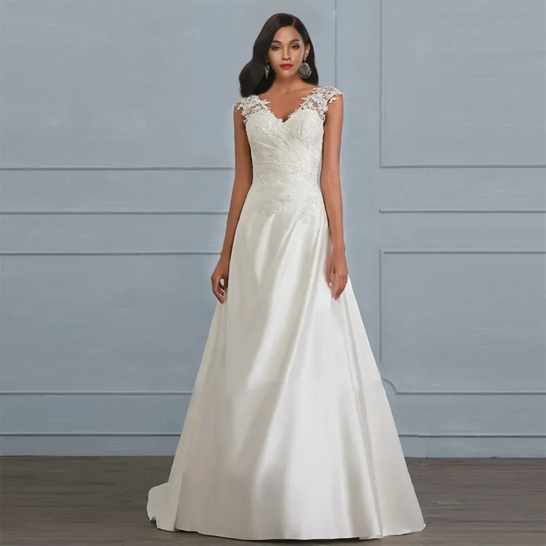 Evie | Women’s Spring White Maxi Wedding Dress with Lace Sleeves