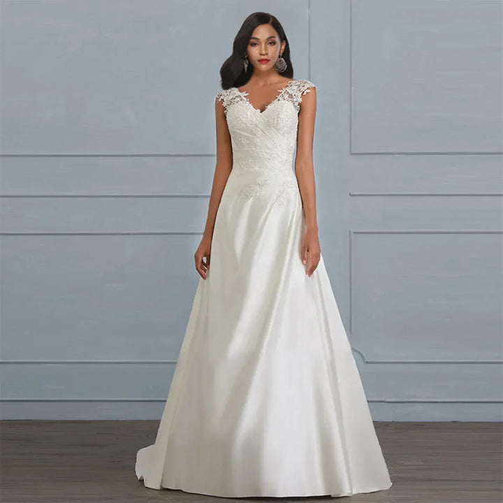 Evie | Women’s Spring White Maxi Wedding Dress with Lace Sleeves