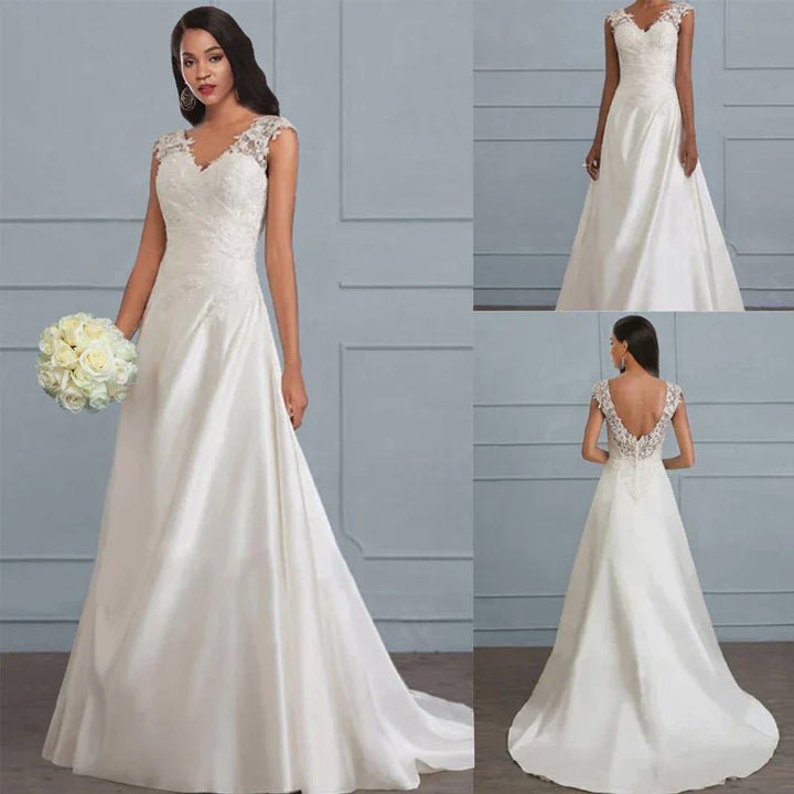 Evie | Women’s Spring White Maxi Wedding Dress with Lace Sleeves