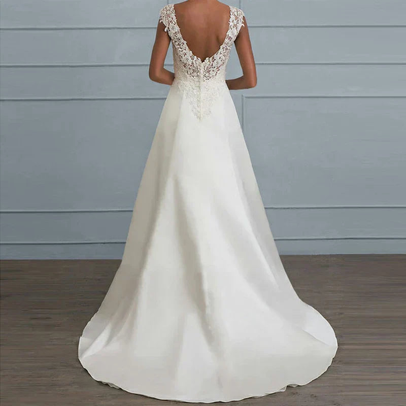 Evie | Women’s Spring White Maxi Wedding Dress with Lace Sleeves