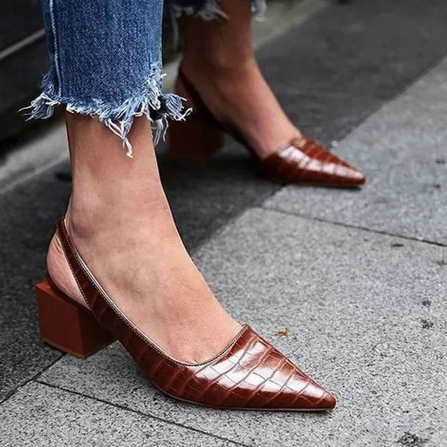 Amelia | Women’s Elegant Slingback Pointed-Toe Heels with Block Heel
