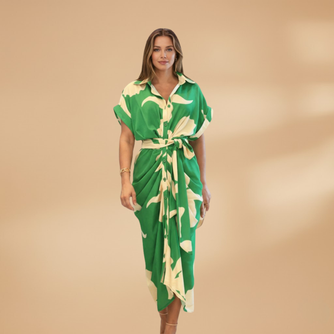 Collared Button-Up Tie Waist Midi Dress – Smart Casual