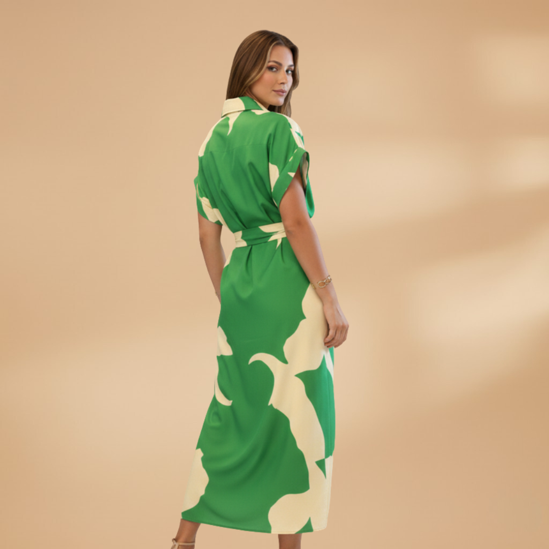 Collared Button-Up Tie Waist Midi Dress – Smart Casual