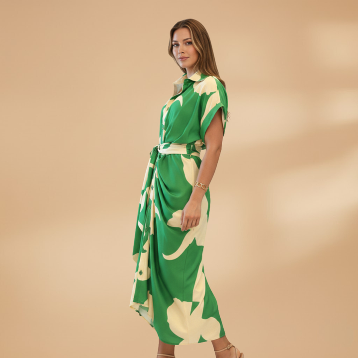 Collared Button-Up Tie Waist Midi Dress – Smart Casual